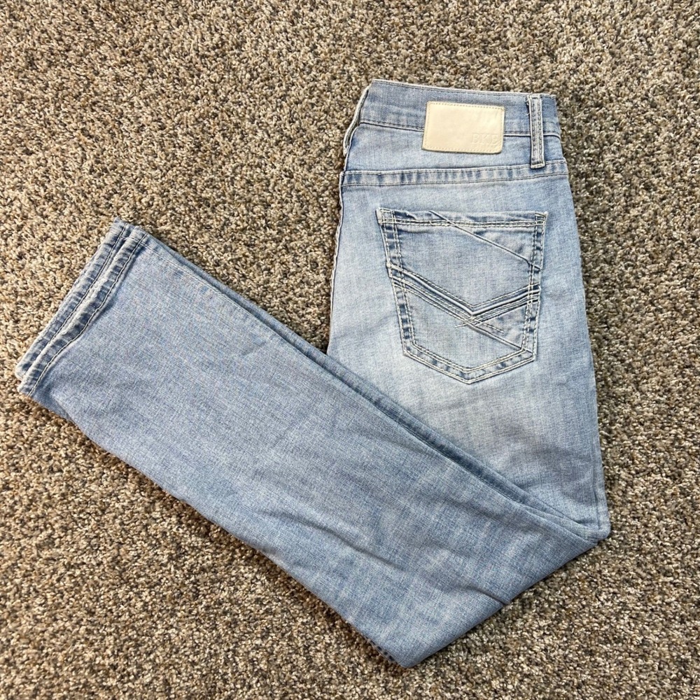 BKE Jake Straight Men's 29x29 Jeans Light Wash Denim Stretch Buckle